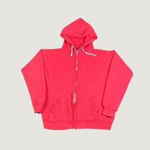 Vintage Blank Red Full Zip Hoodie Sweatshirt Metal YKK Zipper Small 70s